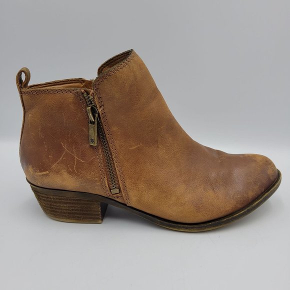 Lucky Brand Booties Womens 6.5 Suede Leather Ankle Boots Brown Distressed - Picture 2 of 11